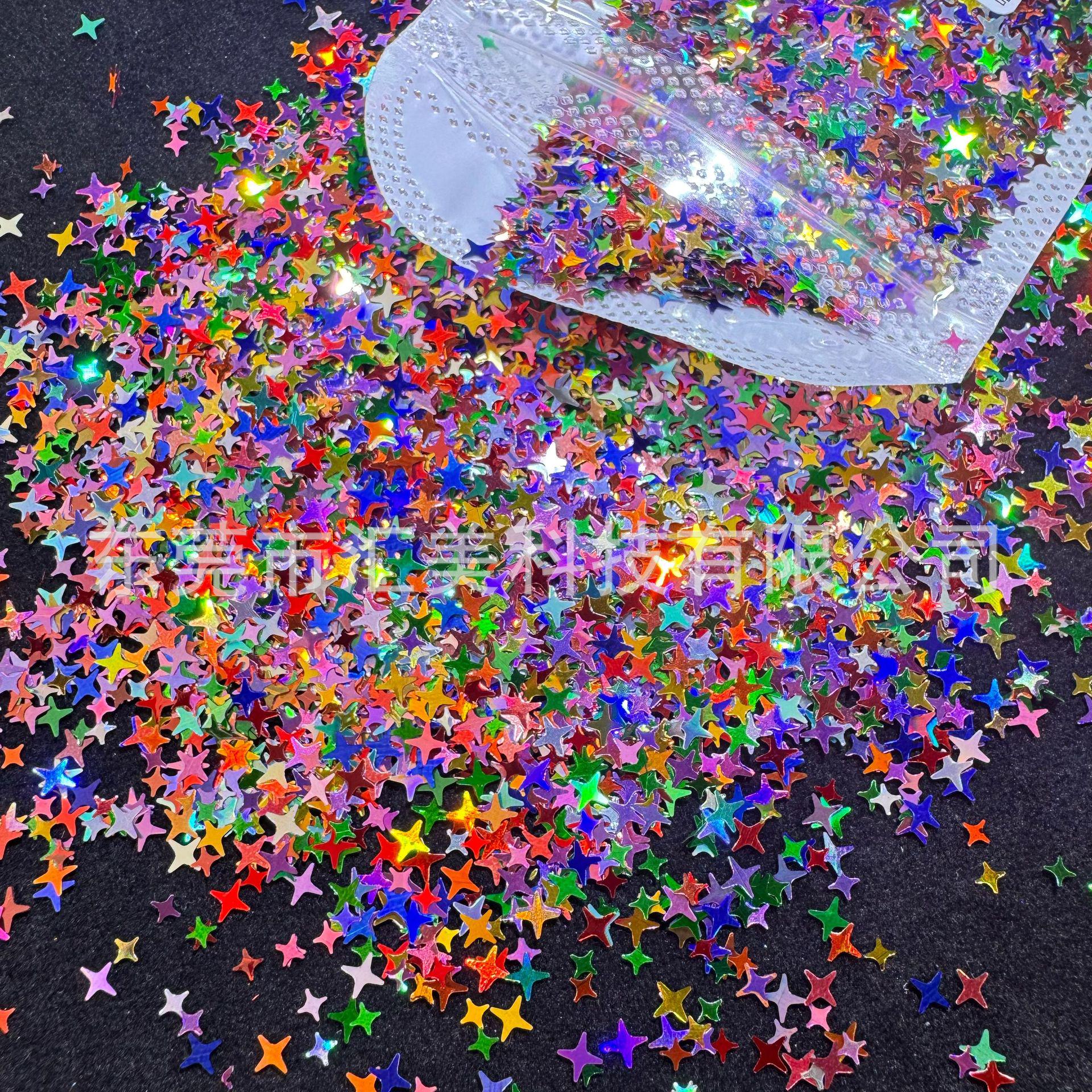 

10g Colorful Four-Pointed Star Nail Art Glitter - Mixed Sizes for DIY Resin and Flowing Sand Designs