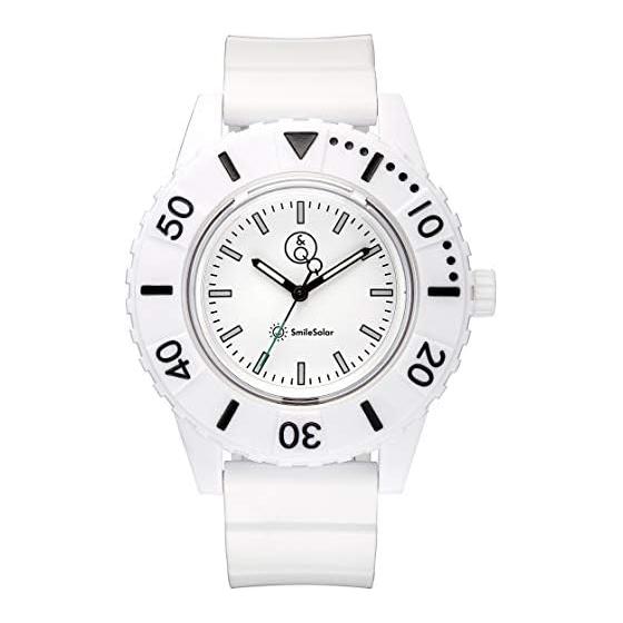 QQ SmileSolar Watch Solar Analog Divers Waterproof Urethane Belt RP30-001 Men s White
