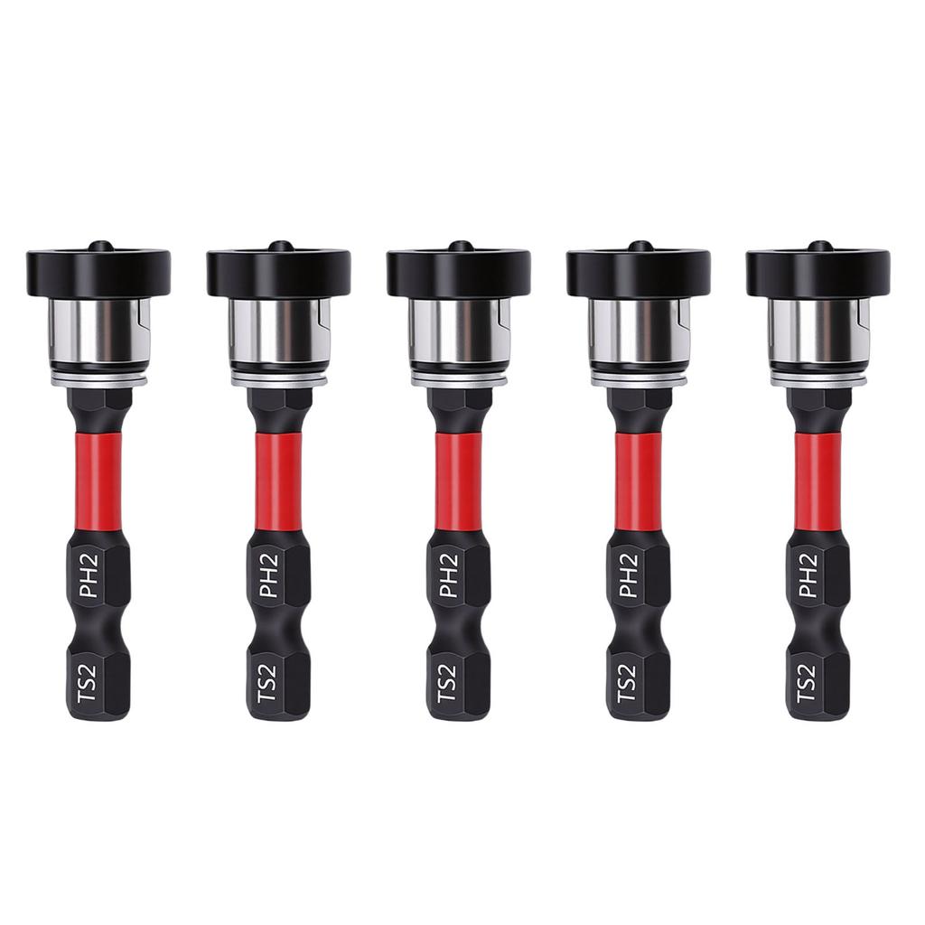 5Pcs Magnet Drywall Screw Setter Bits Adjustable Depth PH2 Position Bit with Removable Aluminum Collar S2 Steel Hex