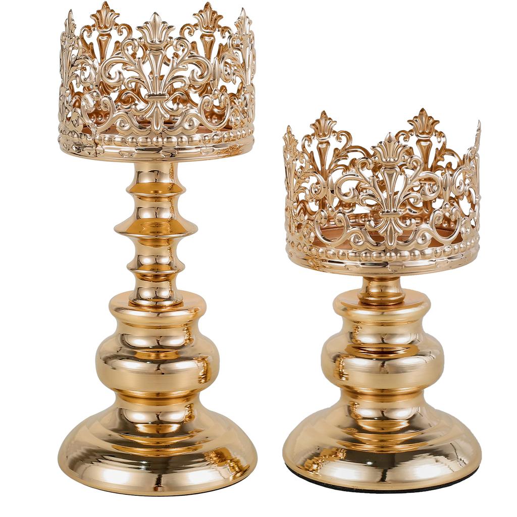 Vintage Elegant Metall Järn Ljusstake Bordsskiva Ljusstakar med Genombrutet Mönster för Bröllopsdag Hemdekorationer