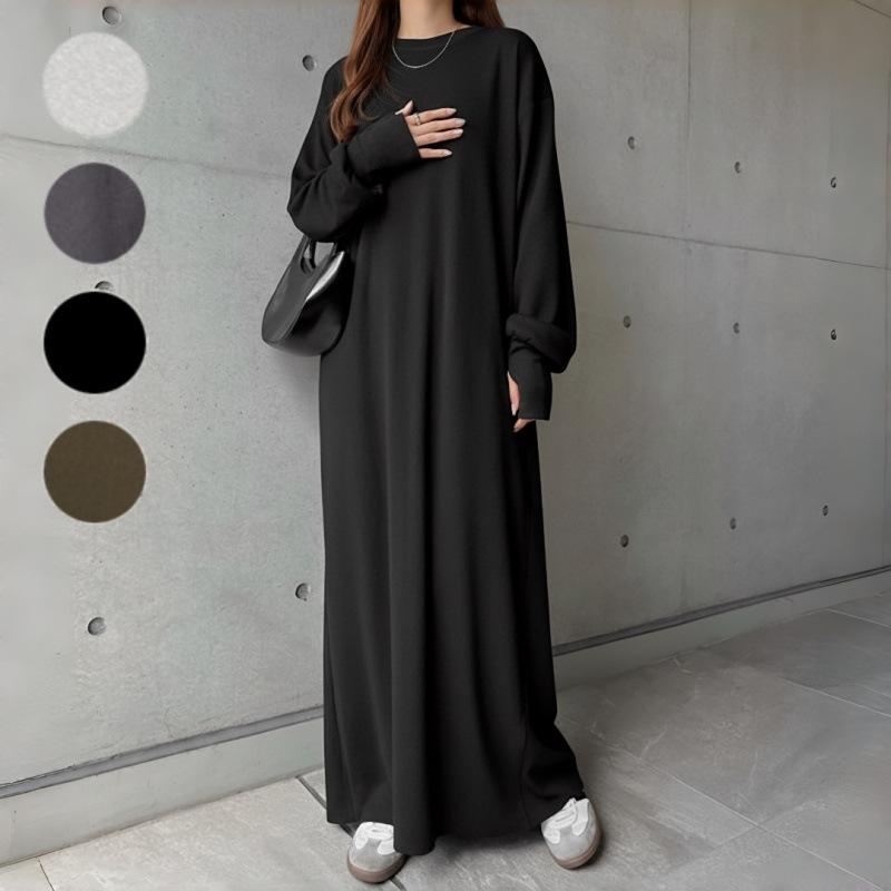 2025 Korean Style Long Sleeve Casual Sweatshirt Dress for Women – Loose, Slimming, Over-the-Knee Design.