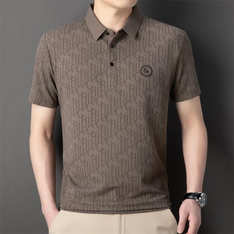 Men's Business Casual Short Sleeved Shirt with Badge Solid Color Polo Shirt Fashionable Breathable Comfortable Versatile Top