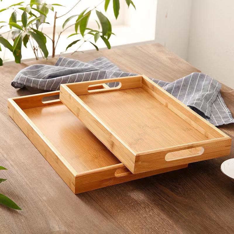 Japanese-Style Bamboo and Wood Tea Tray: Solid Rectangular Serving Tray for Restaurants and Homes