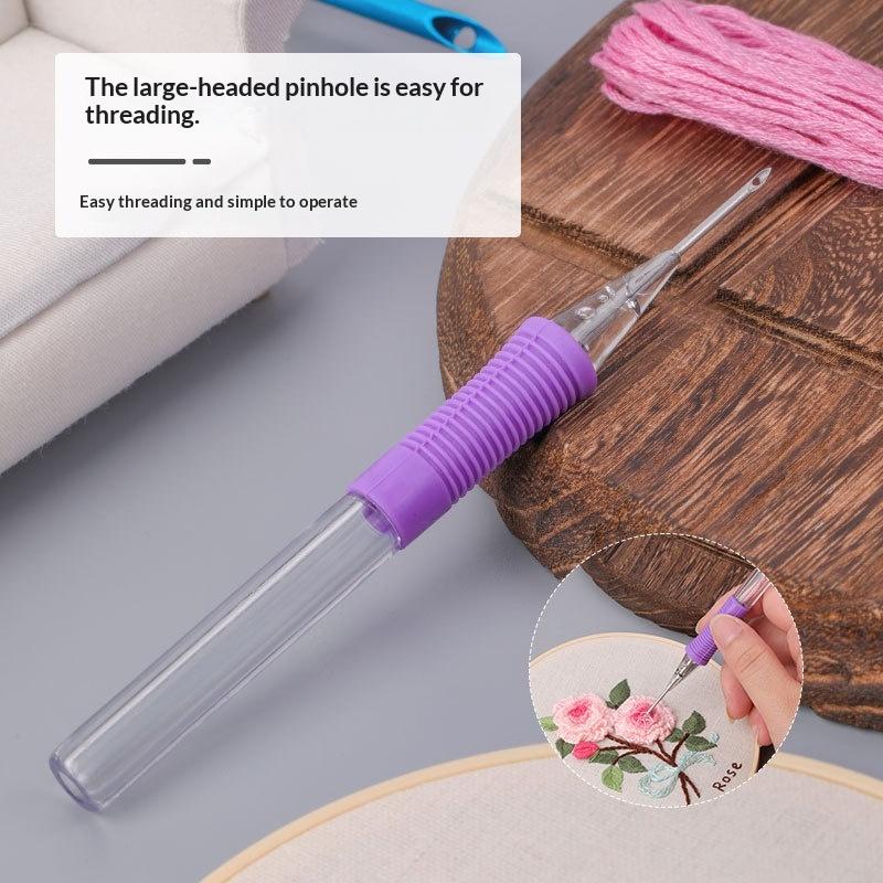 Embroidery Pen with Punch Needle and Threader Durable Set for DIY Handmade Weaving Craft Knitting Home Decor Projects