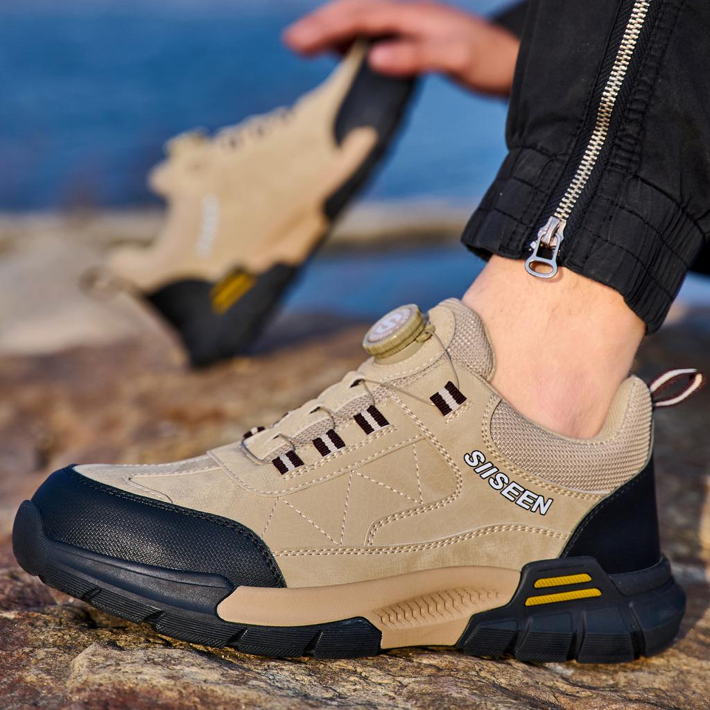 Scarpe di Sicurezza con Bottone Rotante Uomo Sneakers Punta in Acciaio Anti-schiacciamento Anti-perforazione Scarpe da Lavoro Uomo Protezione Moda Scarpe Antiscivolo