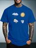 Unisex Summer White Short Sleeve Tee Cute Cartoon Weather Sun Rain Cloud Tornado Graphic Print Crew Neck Loose Casual Male Tops