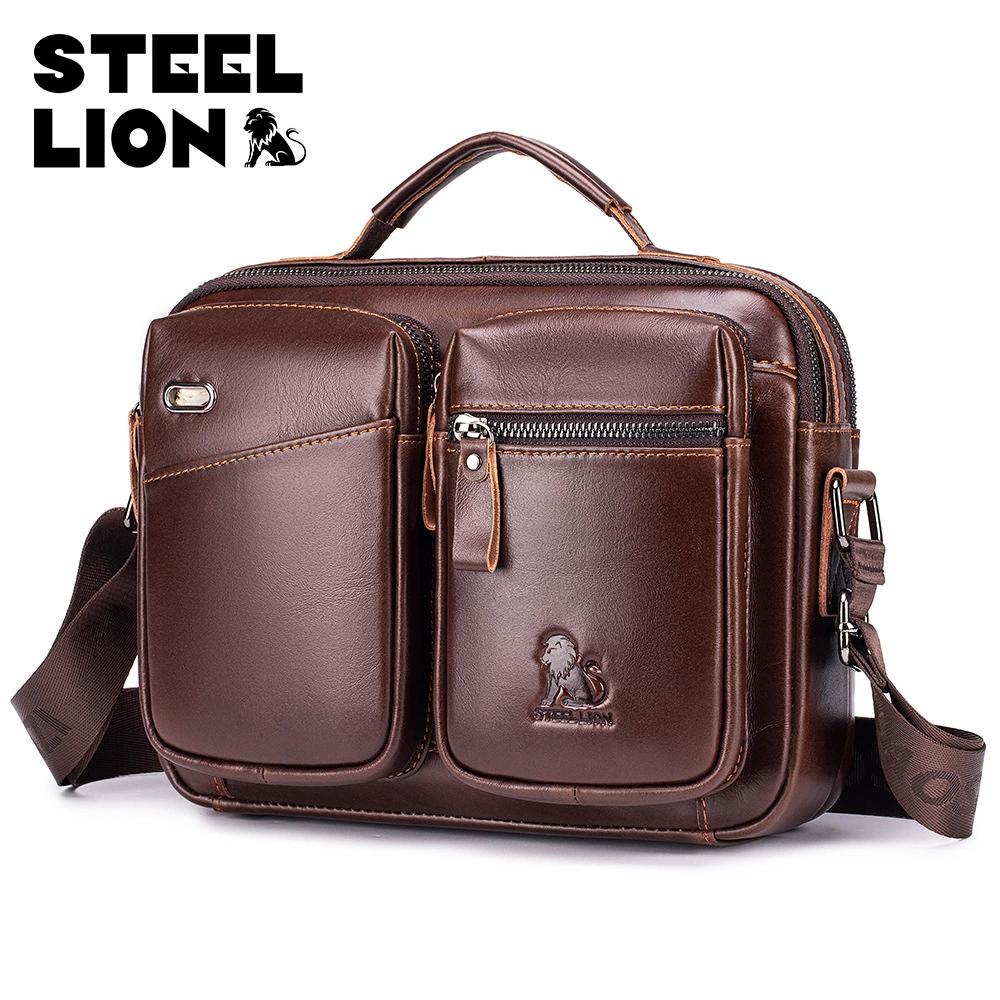LAOSHIZI Brand Man Messenger Bag Genuine Leather Crossbody Bag Fashion Male Travel Tote Bag Shoulder Bag