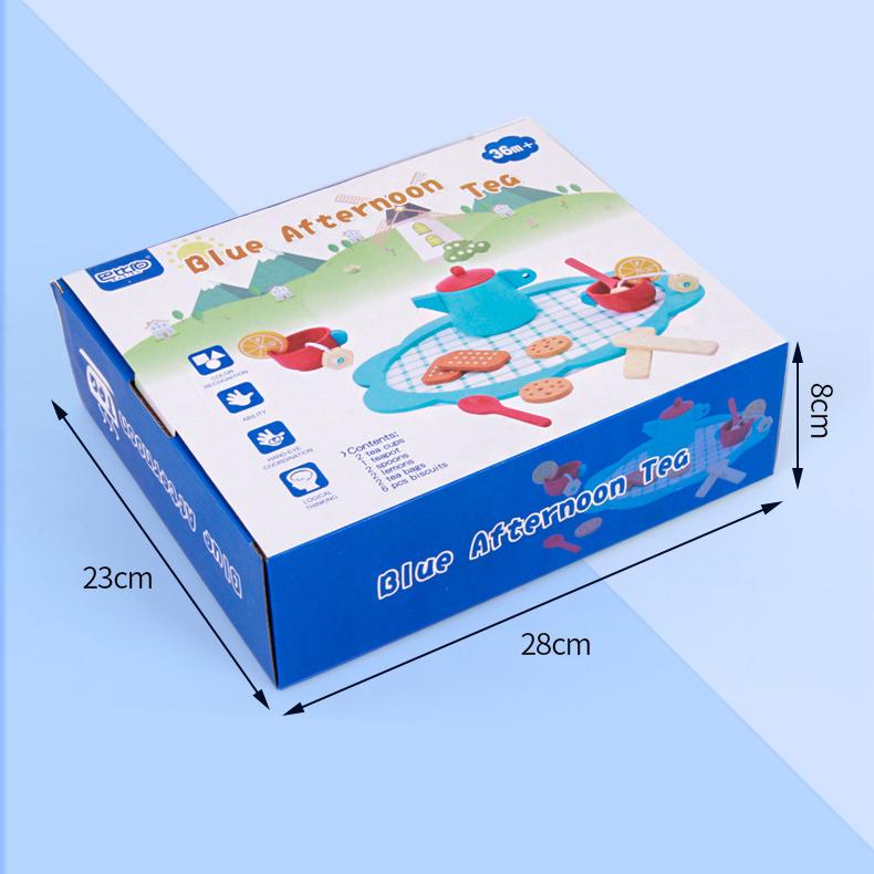 BABIBO Children's Simulation Play House Blue Afternoon Tea Cognitive Toys/food Tea Tableware Role-playing Wooden Toys