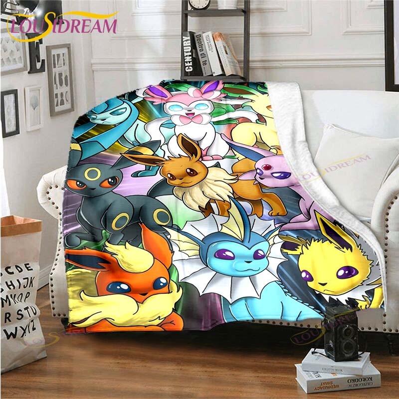 Cartoon Pokemon Printed Pikachu Fleece Plush Blanket Soft Warm Blanket for Adults and Children Bedroom Sofa Gift  Picnic Blanket