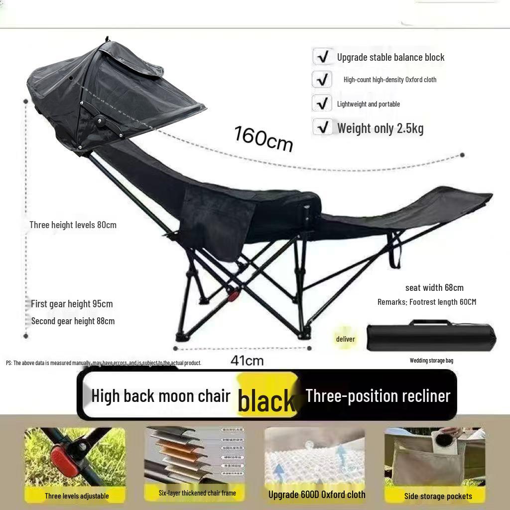Portable Folding Three-Speed Adjustable Lounge Chair with Leg Rest for Camping and Picnics