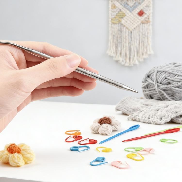 Stainless Steel Knitting Needle 100cm Long With Stitching Markers Great For Handcraft