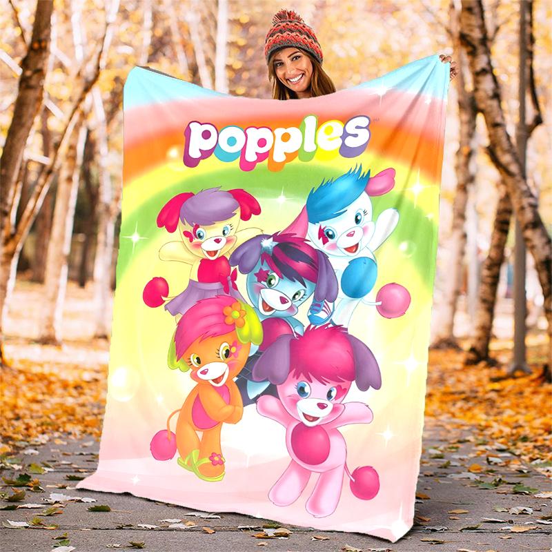 Popples Flannel Blanket Soft Warm All-Season Throw, Design for Camping, Car Travel, Hiking Sofa, Bed, Office Perfect Gift for Parties