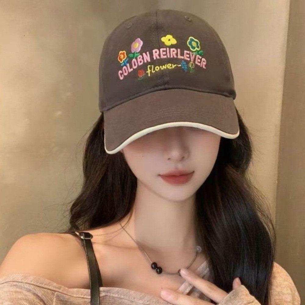 Korean-Style Flower Baseball Cap Letters Embroidered Peaked Cap Leisure Sun Hat  Outdoor