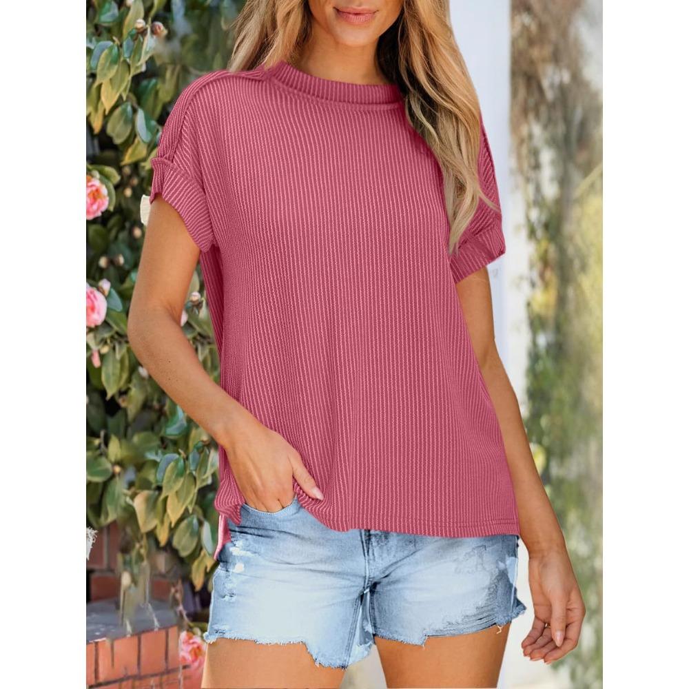 Summer New Round Neck Outer Seam Twisted Strip Short Sleeved Simple Loose T-shirt for Women
