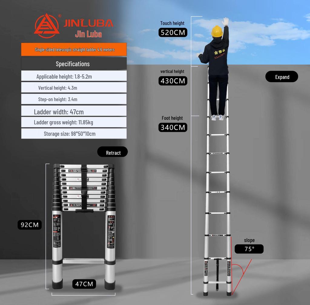 Jinluba Aluminum Telescopic A-Frame Ladder - Thickened, Stainless Steel, Bamboo Joint, for Household & Engineering Use