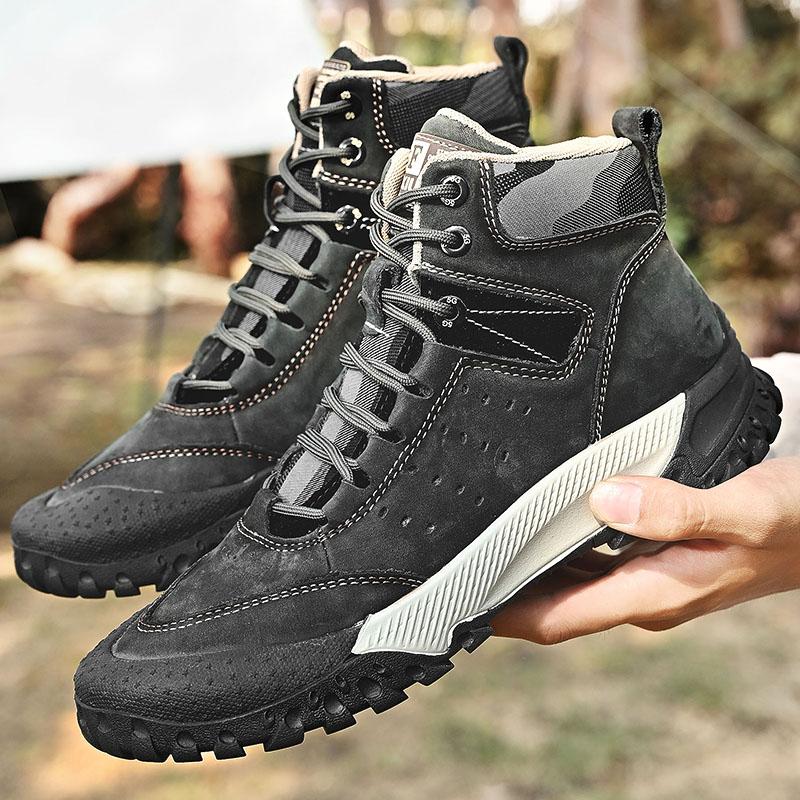 Autumn Winter Outdoor Cotton Shoes Men's High Top Shoes Warm Plush Wear-resistant Soles Oxford Shoes Hiking Shoes Free Delivery