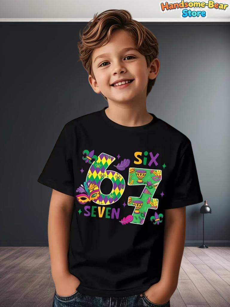 Kids Clothes Carnival Festival Funny 67 Meme Print Short Sleeve Tees Boys Girls Party T-Shirt Casual Cartoon Children Clothing
