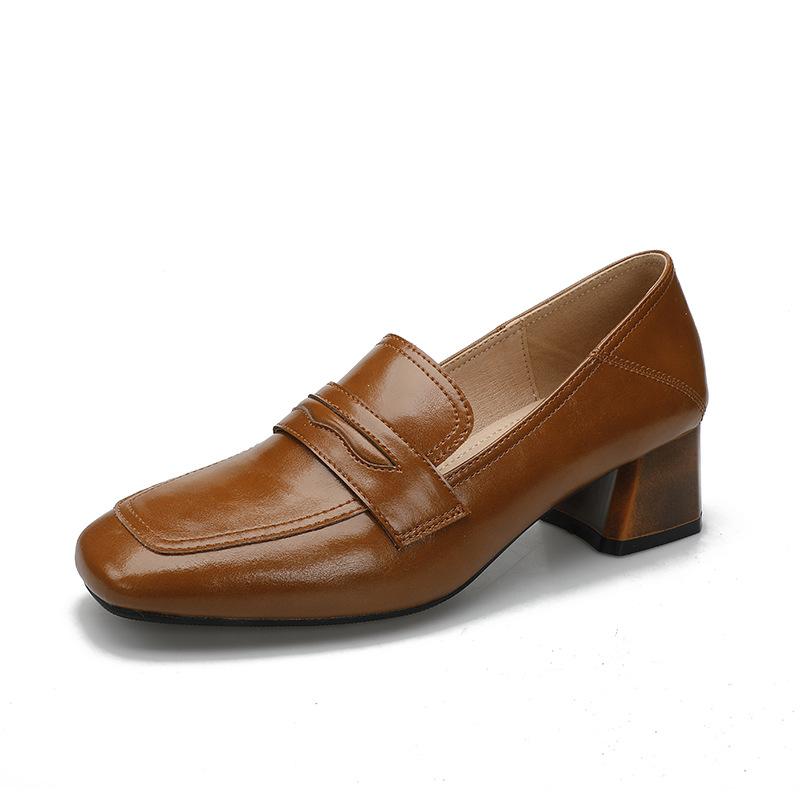 Γνήσιο Δέρμα Γυναικείες Γόβες Μόδα Casual Τετράγωνη Μύτη Χοντρό Ψηλό Τακούνι Λόφερ Γυναικείες Ψηλοτάκουνες Παπούτσια Γραφείου για Φόρεμα