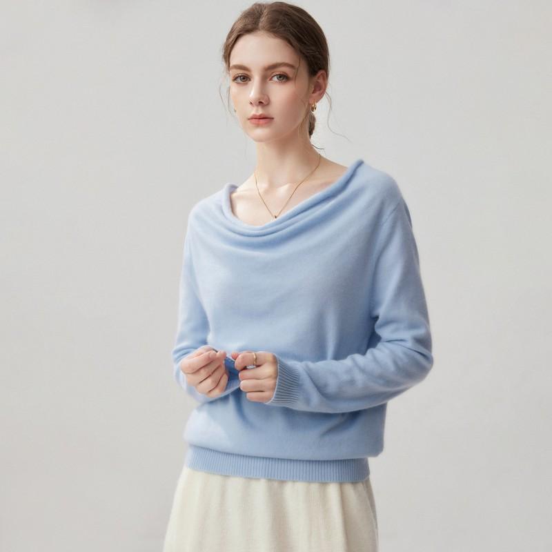 Womens Cashmere Blend Sweater With Batwing Sleeves Loose Fit Turtleneck-Free Boat Neck Knit Top Winter