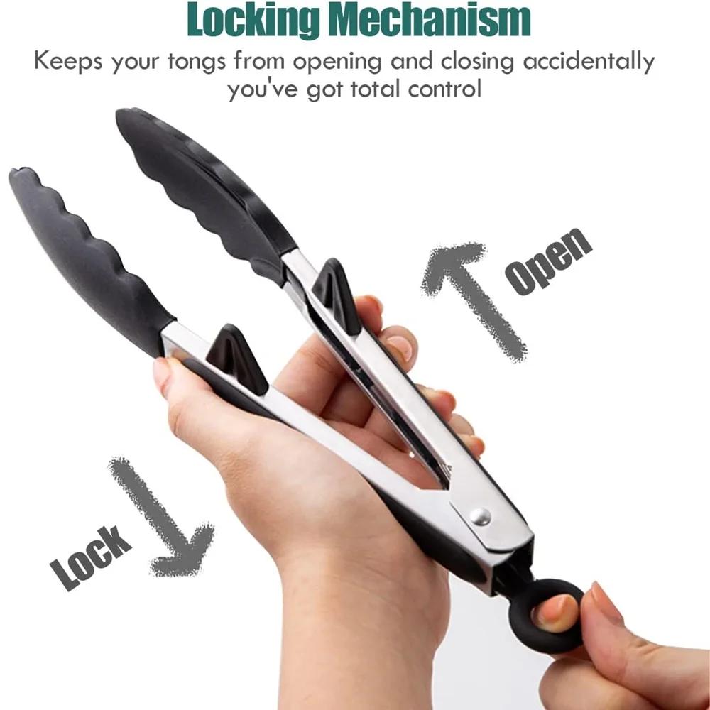 Food Tongs Stainless Steel BBQ Pasta Tongs Steel Handle Lock Design Bread BBQ Tongs Salad Cooking Kitchen To