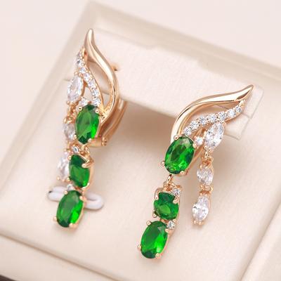 Kienl New  Rose Gold Long Tassels Earring Women Vintage Green Natural Zircon Flower Drop Earring High Quality Daily Jewelry