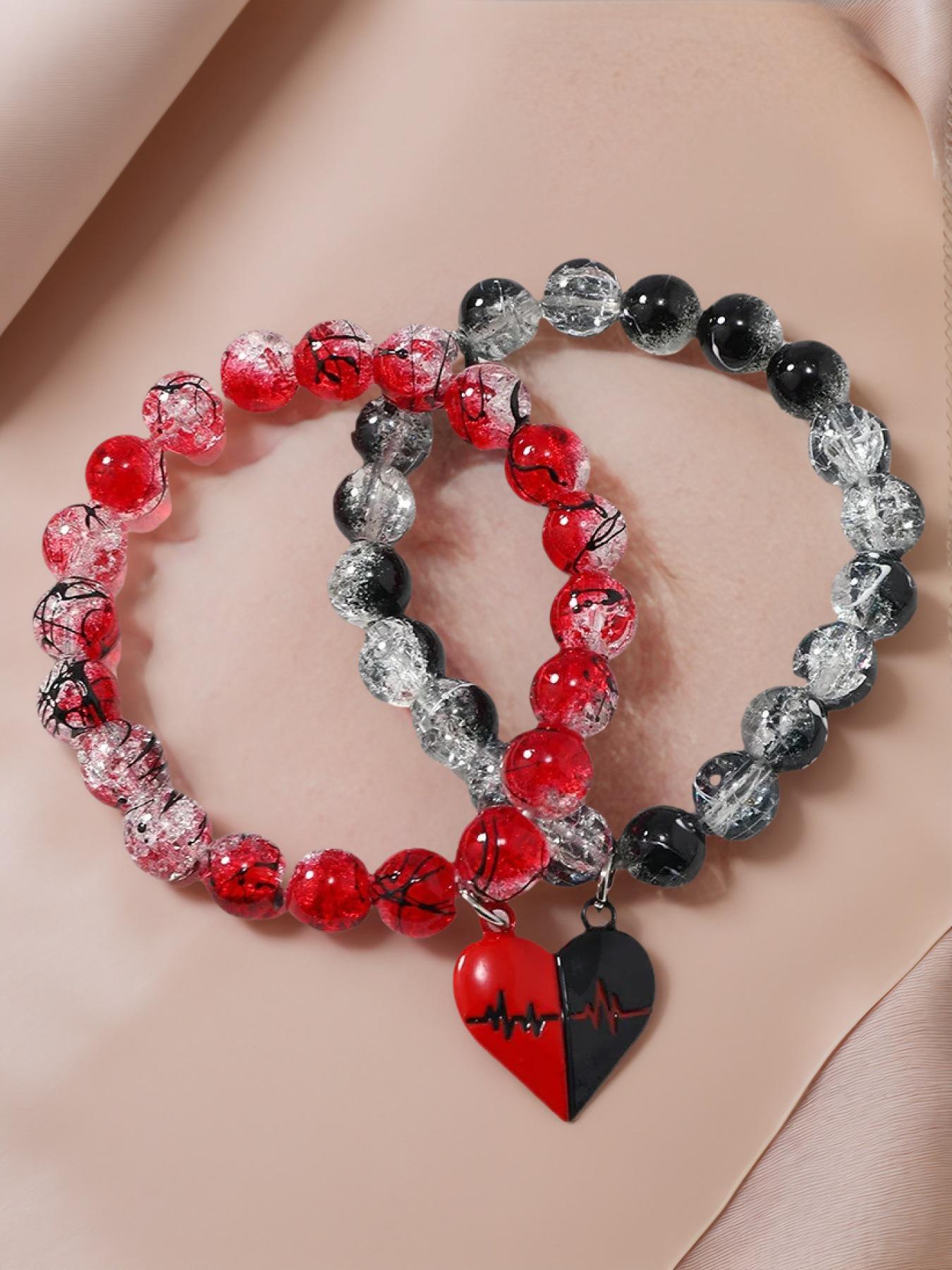 10MM New Style Floral Beaded Magnetic Heart Couple Bracelet