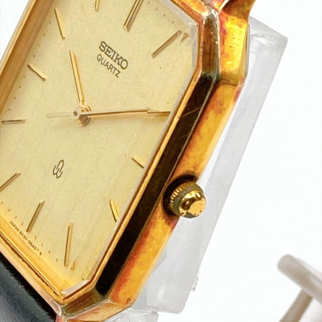 Used 540 SEIKO Men's Watch 80s Vintage Quartz Working New Battery Aftermarket Strap Gold