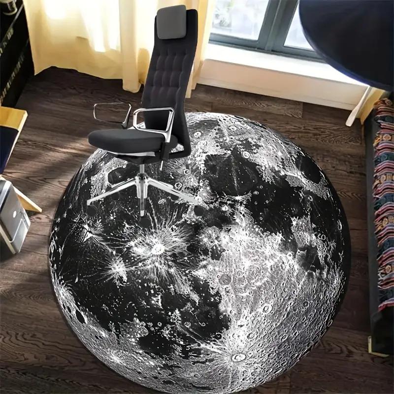 Crystal Velvet carpet2D Flat Print Not 3D Doormat 1pc, Creative Black and White Moon Pattern Printed Round Decorative Mat,