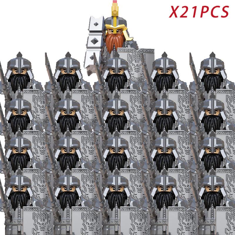 New MOC LOTR Soldier Dwarf Army Figures Armor Guard Warrior Medieval Knights Building Blocks Bricks Toys Gifts