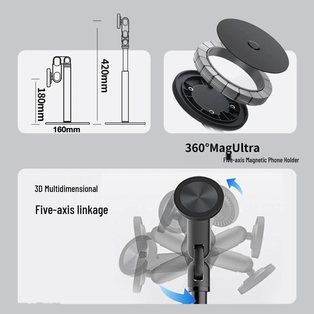 K83 Universal Multi-angle Magnetic Phone Holder for Live Streaming & Overhead Shots – Anti-shake, Telescopic, and Rotating Bracket