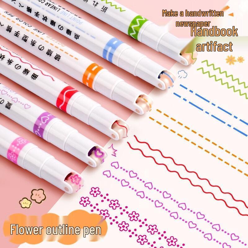 Floral Outline Highlighter: Curve & Wavy Fine Marker for Journals and Notes