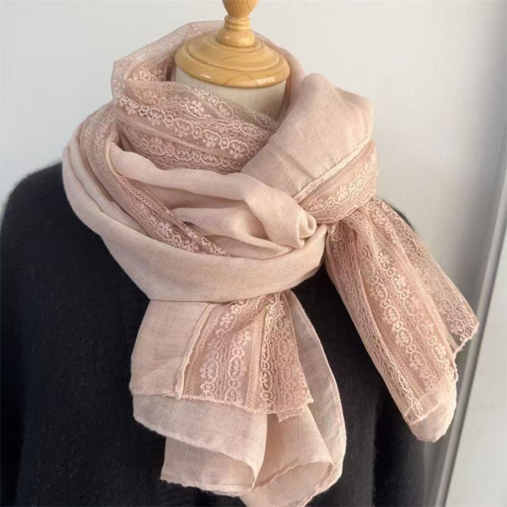 Fashionable Versatile Linen Scarf Thin Elegant Lace Scarf Breathable Sun Protection Silk Scarf Summer Spring Autumn for Women