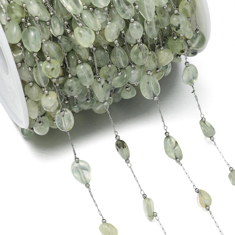 1Meter/Pack Stainless Steel Natural Stone Round Shape Beads Chains for DIY Necklace Bracelets Jewelry Making Accessories