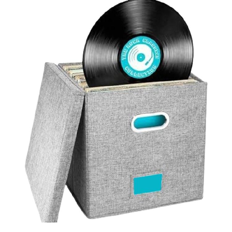 

Коробка для хранения пластинок для хранения компакт-дисков 12,99 дюйма Складные органайзеры с крышкой и ручками Вмещает 100+ альбомов и файлов серый