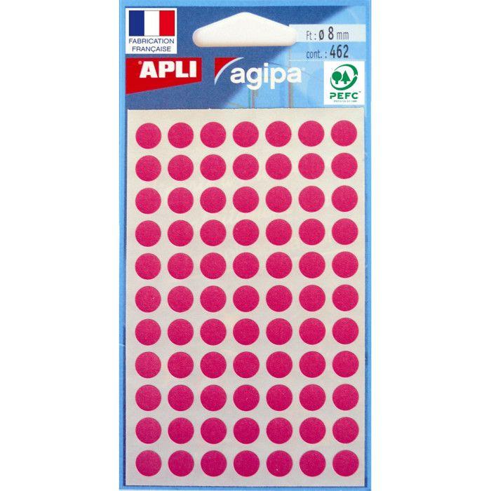 Étiquettes Gommettes - AGIPA - 462 Pastilles Rondes 15mm - Couleur Rose - Adhésif Permanent - Mixte