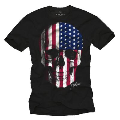 USA Dödskalle Herr T-shirt med Amerikanska Flaggan - Herr US Biker Dödskalle Tröja