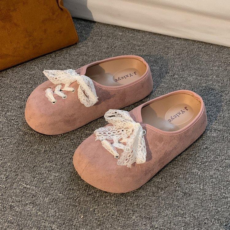 

French platform lace bow shoes women s spring and autumn new outer wear one pedal bag head half slippers 40 рожевий
