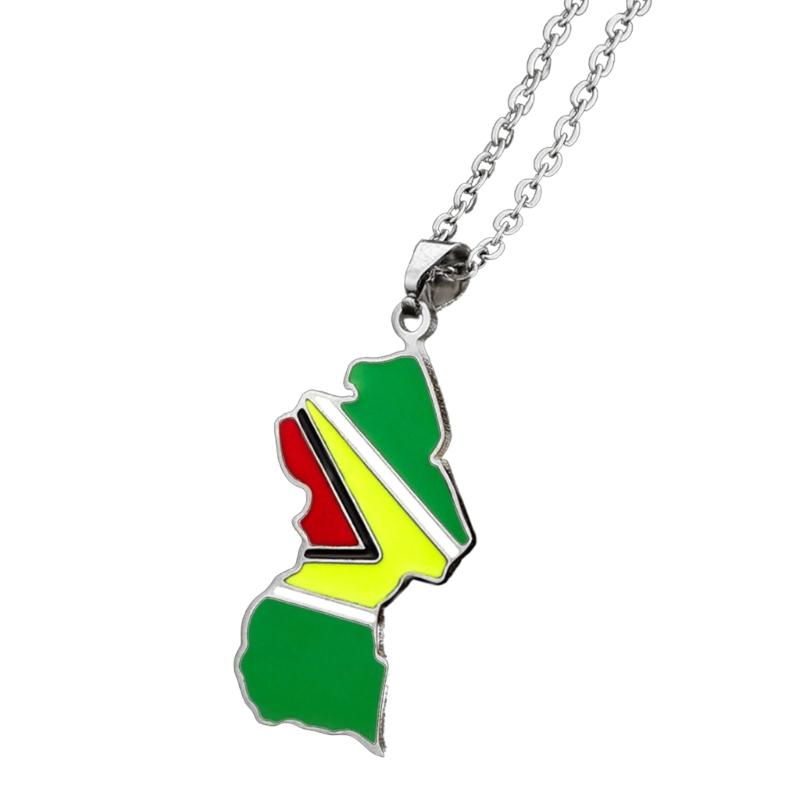Vintage Guyana Map Necklace Stainless Steel Country Outline Pendant Necklace