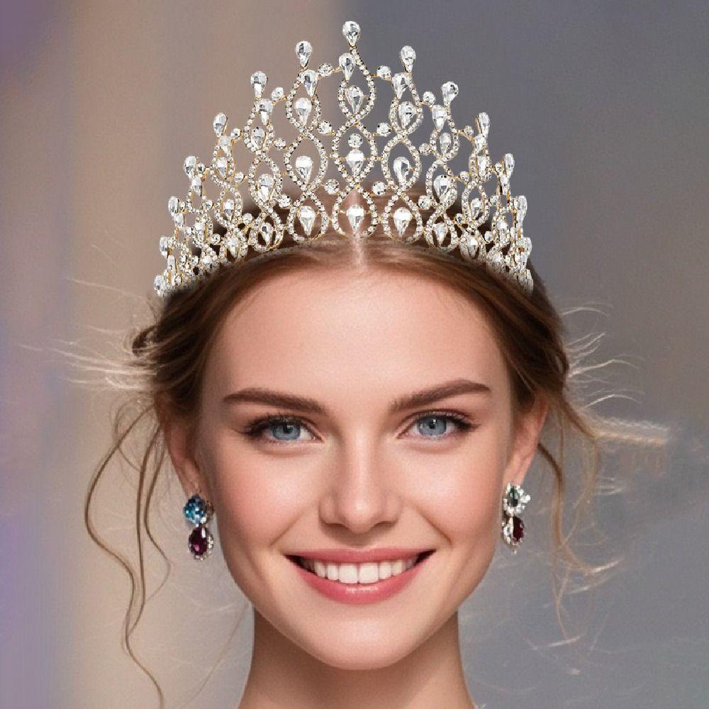 Sparkling Baroque Queen Tiaras Elegant Bridal Headwear Rhinestone Diadem Birthday Party