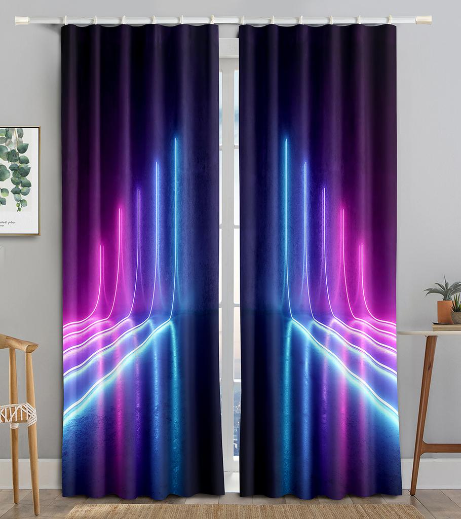 Neon Emitted Light Filtering 3D Printing WaveBlackout Window Panel Curtain Living Room Room Bedroom Bathroom Kicthen Door Cupboard Decor Hooks