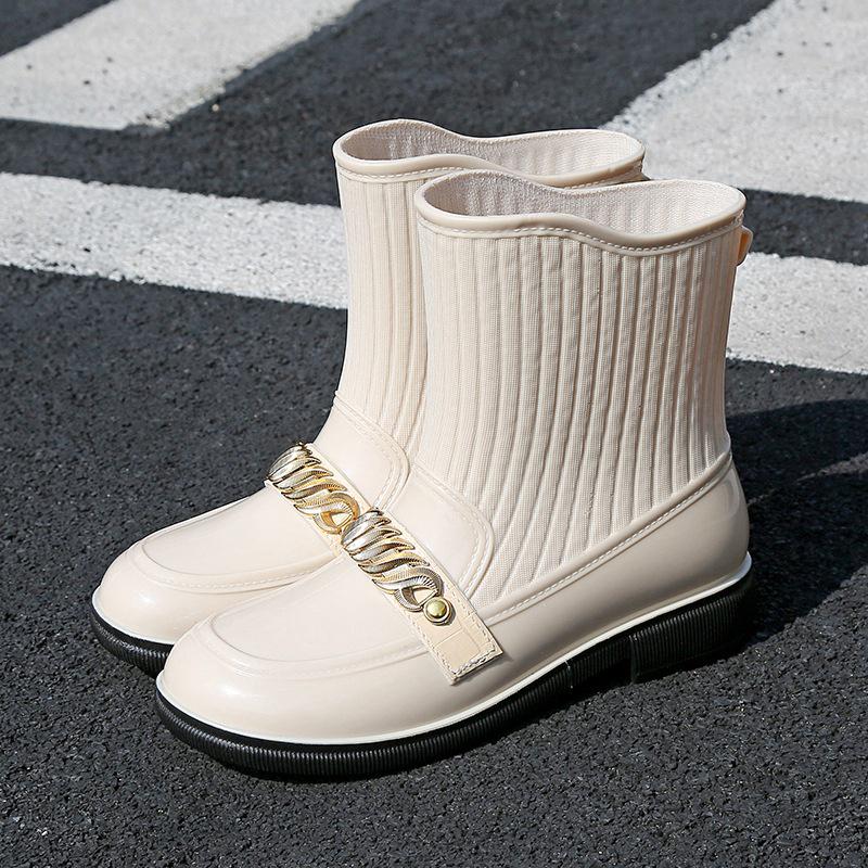 Women s Waterproof Mid-Calf Rain Boots, Removable Fleece Lining, Non-Slip Rubber, Lightweight, Low Heel 38