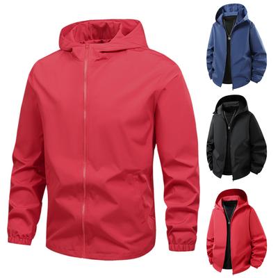 Men's Solid-color Casual Sports Outdoor Jacket, Men's Windproof Breathable Hooded Zipper Jacket