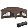 3x6m Pop Up Gazebo With Curtain Walls And Windows Brown