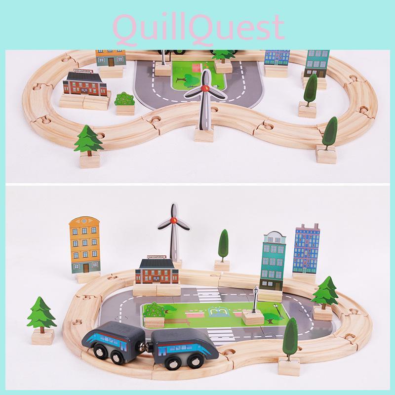 Wooden Train Track Set With 46 Pieces For Kids Educational Play And Imaginative Building