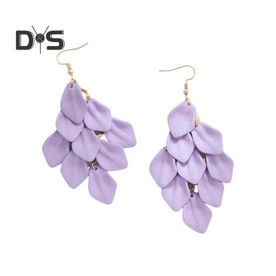 

1 пара женских сережек-крючков с геометрическим узором и кисточками в стиле ретро, однотонные серьги в форме листа для свиданий и вечеринок, повседневные украшения для ушей фиолетовый