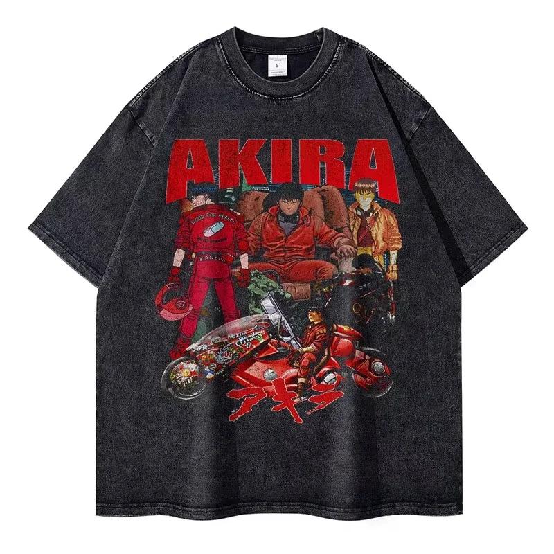 Manga Akira T-shirt Kaneda Shoutarou Graphic T Shirt Vintage Washed Oversized Tshirts Men Women Clothing Short Sleeve
