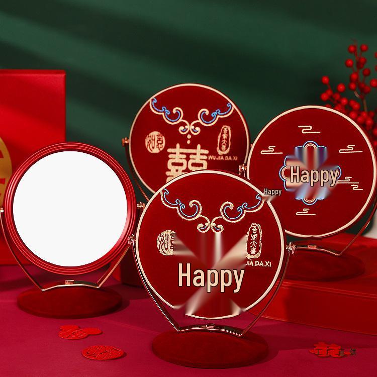 Double Happiness Red Wood Bride Gift Set: Mirror & Comb Collection