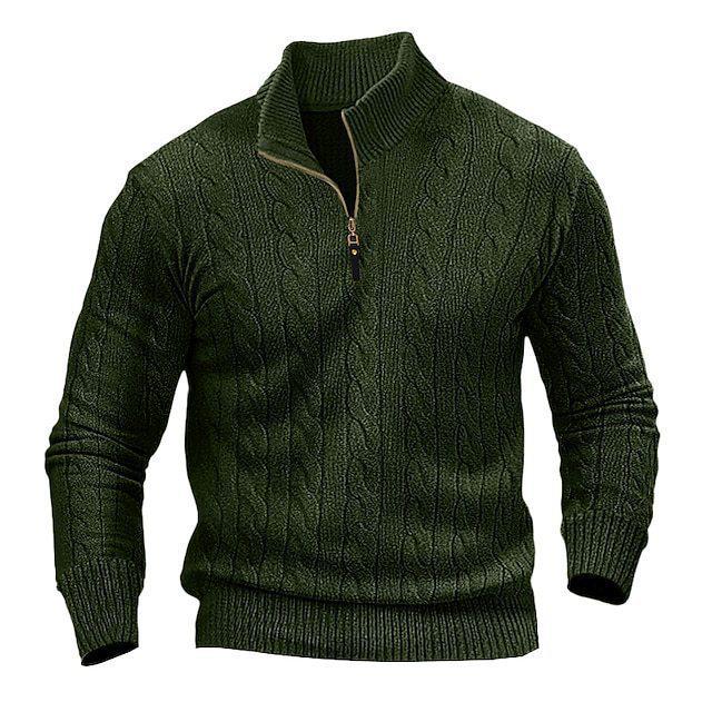 Men's Plus Size Cable Knit Half-High Collar Zipper Sweater - Autumn/Winter Casual Pullover
