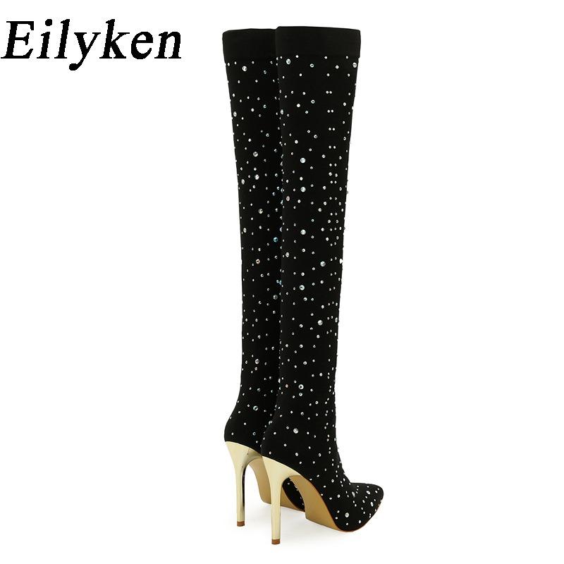 Eilyken Stretch Fabric Pointed Toe Woman Over-the-Knee Long Boots Sexy Thin High Heels Nightclub Shoes Size 35-43