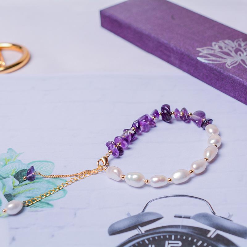 Natural Baroque Freshwater Pearl Bracelet New Adjustable Amethyst Splicing Female Tide Handmade
